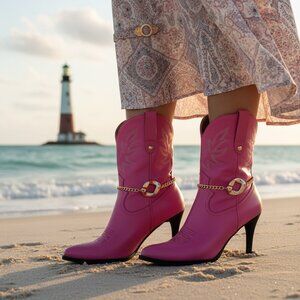 NEW Women Gold Metal Chain Boot Bracelet Shoe Big Thick Link Charm Anklet PAIR